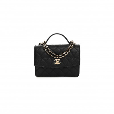 CHANEL CAVIAR QUILTED TRENDY HANDLE CLUTCH WITH CHAIN BLACK (18*14*4cm)